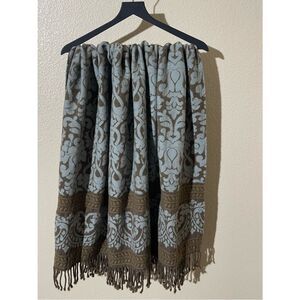 Restoration Hardware Blue & Brown Damask Wool Throw